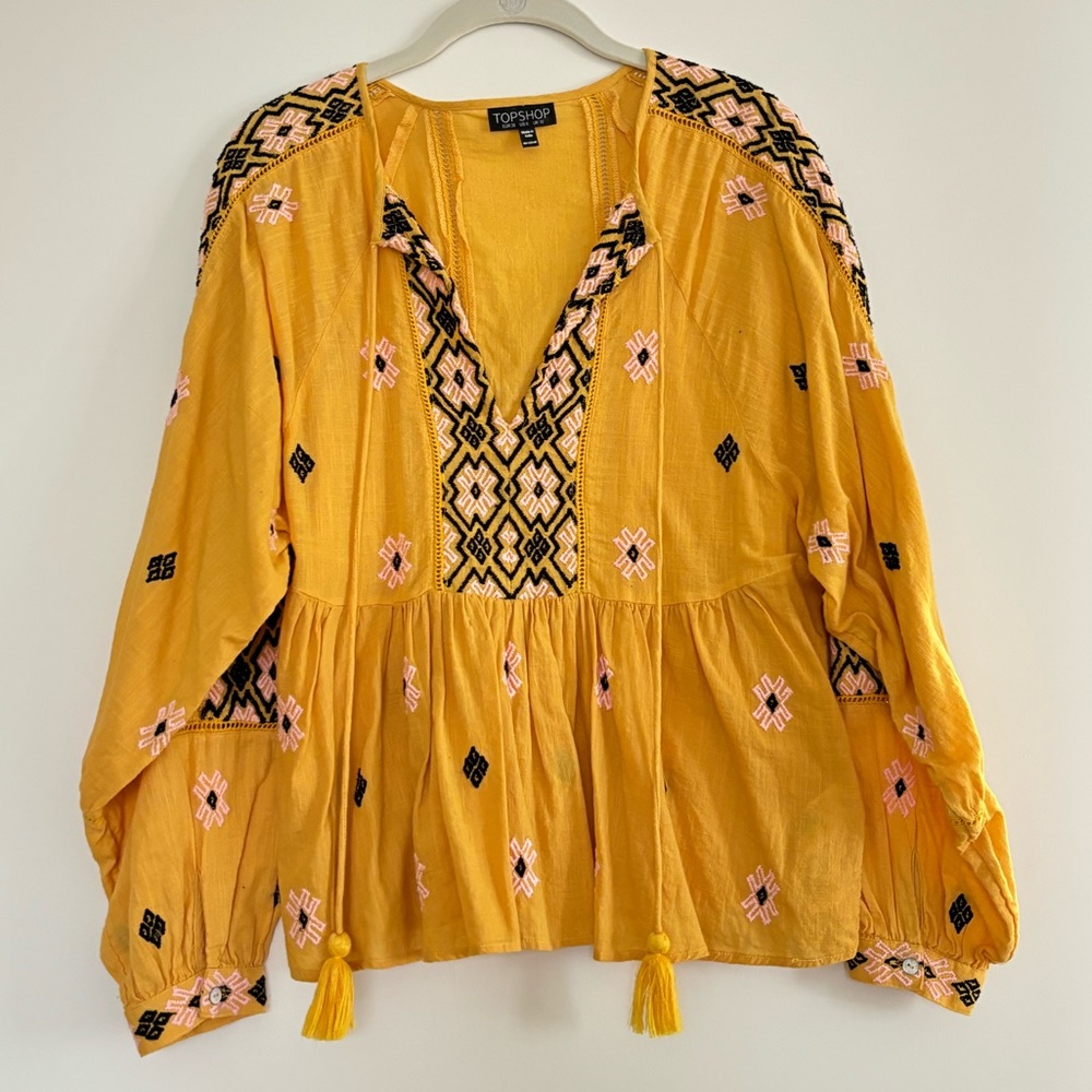 Topshop Embroidered Linen Blouse